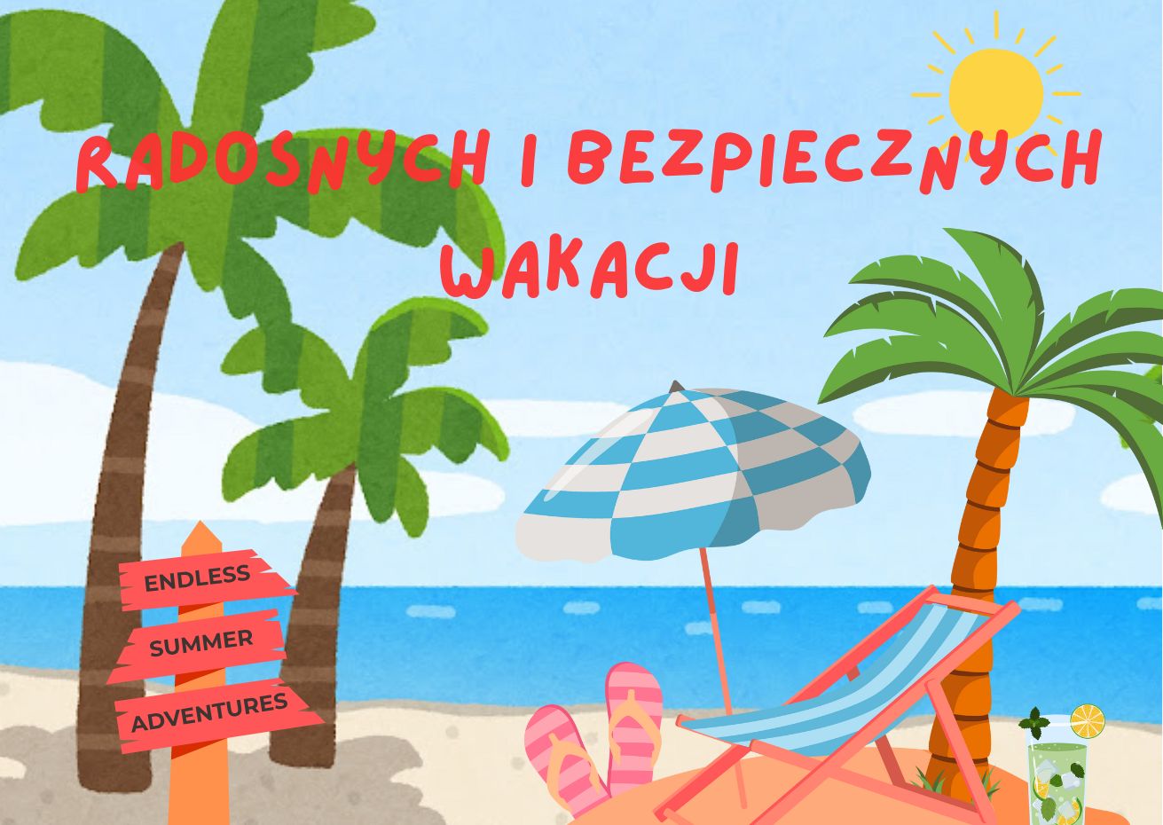 Blue and Green Illustrative Summer Holidays Post Card
